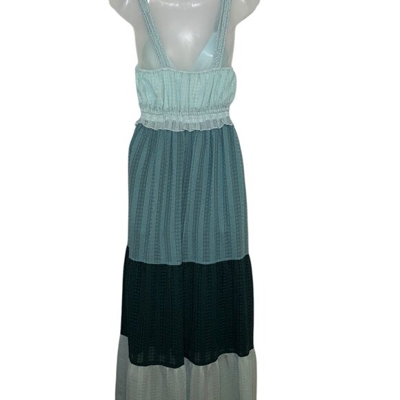 Slate & Willow Blue Tiered Maxi Dress Elastic Waist Size M Summer - Picture 3 of 6